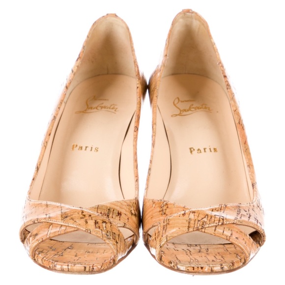 CHRISTIAN LOUBOUTIN size 38.5 cork print WEDGES - Picture 3 of 15